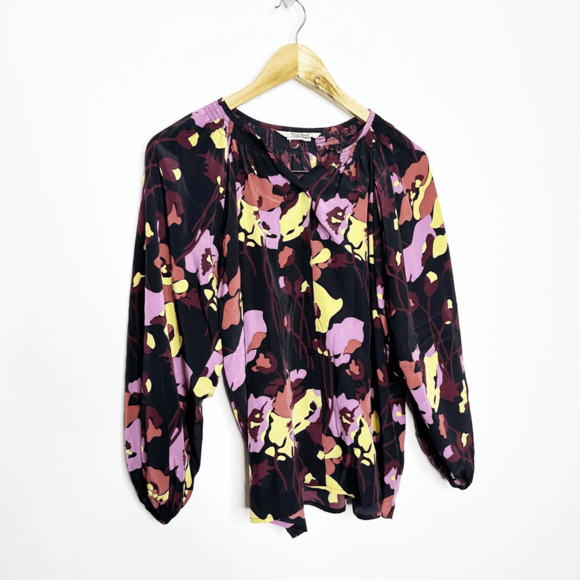 TUCKER NYC The Classic Blouse Silk button front purple floral womens size S/M - Picture 2 of 5